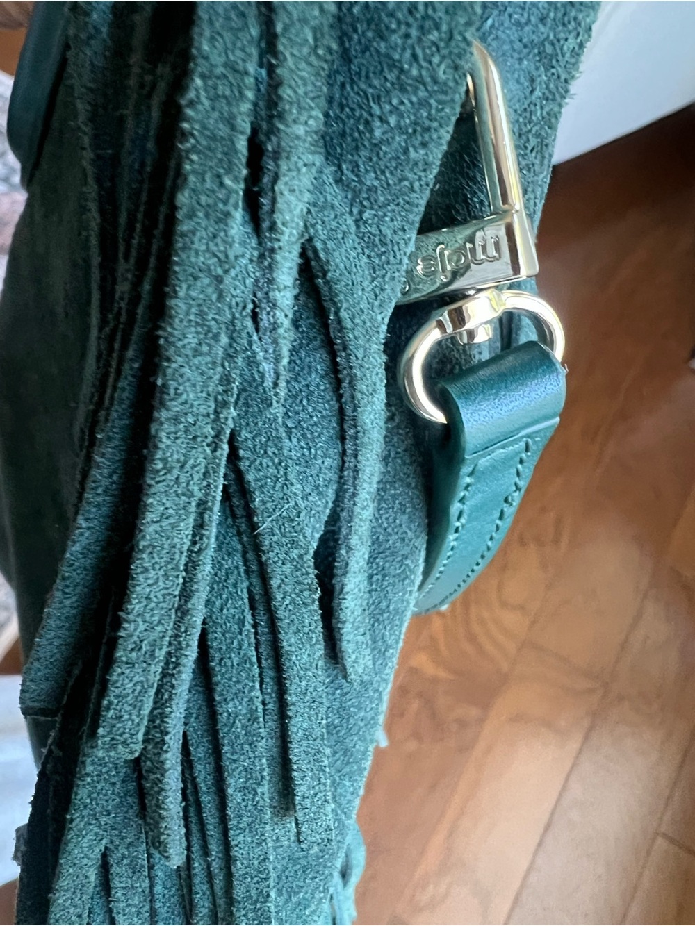 Maje Green Suede Fringe Crossbody Bag Boho Festival Leather Purse - Picture 7 of 8